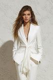 White 2-Piece Notched Lapel Women Business Casual Suits