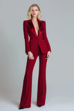 Peak Lapel 2 Piece Slim Fit Red Women Business Suits