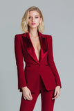 Peak Lapel 2 Piece Slim Fit Red Women Business Suits