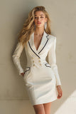 White Notched Lapel Pencil Mini Work Dress