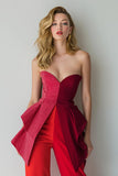 Strapless 2-Piece Patchwork Red Women Pantsuits