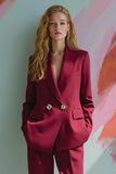 Burgundy Long Sleeve Peak Lapel Women Business Suits