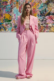 2-Piece Pink Peak Lapel One Button Women Business Casual Attire