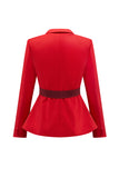 Red Colorblock 2 Piece Slim Fit Notched Lapel Women Suits With Belt