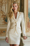 White 2 Piece Notched Lapel Bodycon Business Casual Dress