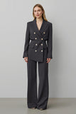 Dark Grey Double Breasted Peak Lapel 2 Piece Women Business Suits