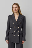 Dark Grey Double Breasted Peak Lapel 2 Piece Women Business Suits