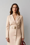 Champagne Notched Lapel Pencil Midi Blazer Dress With Belt