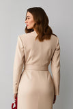 Champagne Notched Lapel Pencil Midi Blazer Dress With Belt