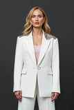 2-Piece White Peak Lapel Work Suit With Beading