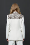 2-Piece White Peak Lapel Work Suit With Beading