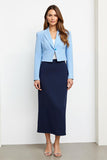 Navy Blue Peak Lapel 2-Piece Pencil Business Suits