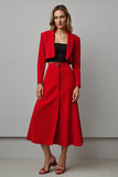 Red A-Line Peak Lapel 2-Piece Midi Work Suits
