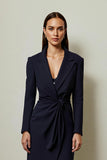 Navy Pencil Long Sleeve Midi Work Dress