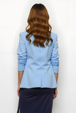 Navy Blue Sheath Notched Lapel 2 Piece Business Casual Dress With Slit