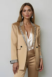 Dark Golden Beaded Peak Lapel 2 Piece Women Prom Suit