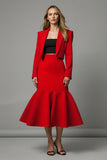 2-Piece Red Mermaid Peak Lapel Midi Skirt Suits