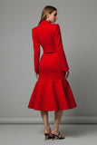 2-Piece Red Mermaid Peak Lapel Midi Skirt Suits