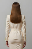2 Piece Ivory Notched Lapel Pencil Work Dress With Slit