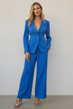 2 Piece Notched Lapel Single Breasted Blue Business Suit