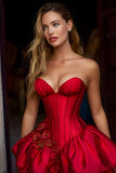 Strapless Corset A Line Burgundy Homecoming Dress with 3D Flowers