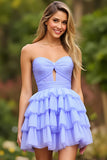 Strapless A Line Keyhole Tiered Lilac Homecoming Dress