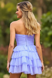 Strapless A Line Keyhole Tiered Lilac Homecoming Dress