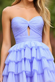 Strapless A Line Keyhole Tiered Lilac Homecoming Dress