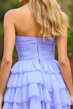 Strapless A Line Keyhole Tiered Lilac Homecoming Dress
