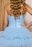 Sweetheart A-Line Tiered Blue Homecoming Dress With Bow