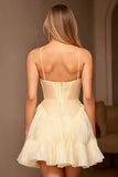 Yellow A-Line Ruffle Homecoming Dress With Beading