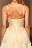 Yellow A-Line Ruffle Homecoming Dress With Beading
