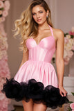 Pink Corset A-Line Halter Homecoming Dress