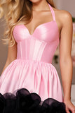 Pink Corset A-Line Halter Homecoming Dress