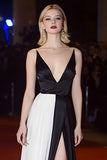 Black White A-Line Deep V-Nevk Gala Dress With Slit