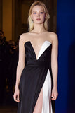 Strapless A-Line Black Tie Dress With Slit