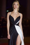Black White A-Line Spaghetti Straps Ruched Gala Dress With Slit