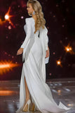 White Appliqued V-Neck Mermaid Pageant Dress With High Slit