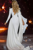 White Appliqued V-Neck Mermaid Pageant Dress With High Slit