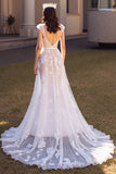 Ivory A Line Long Wedding Dress with Appliques