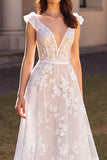 Ivory A Line Long Wedding Dress with Appliques