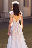 Ivory A Line Long Wedding Dress with Appliques