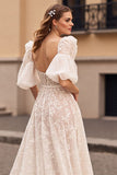 Corset Ivory Appliqued Wedding Dress with Slit