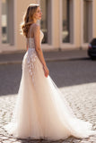 A Line Ivory Tulle Wedding Dress with Appliques