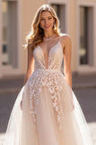 A Line Ivory Tulle Wedding Dress with Appliques
