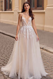 Appliqued A line Tulle Ivory Wedding Dress