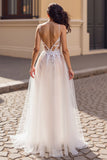 Appliqued A line Tulle Ivory Wedding Dress