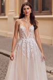 Appliqued A line Tulle Ivory Wedding Dress