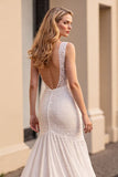 Mermaid Ivory V-Neck Long Wedding Dress
