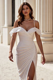 Cold Shoulder Mermaid Ivory Wedding Dress with Slit
